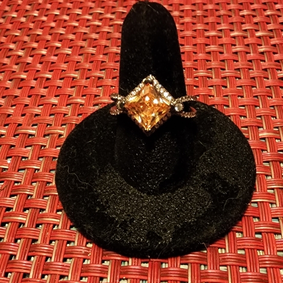 Apricot Diamante & Silver Halo Ring-FINAL PRICE - Picture 3 of 13